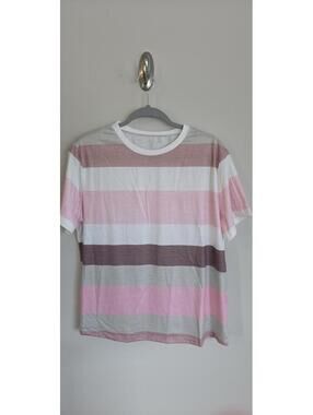 Pink and White Striped Short Sleeve T-Shirt